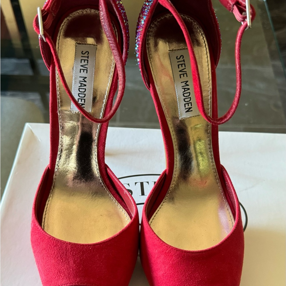 Steve Madden Red Suede Open Toe Platform High Hee… - image 6